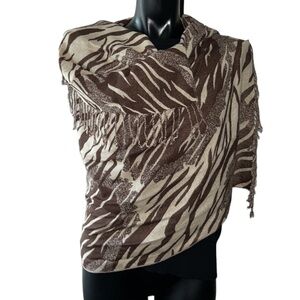 ANIMAL Print Pashmina Shawl Scarf Wrap 100% Viscose Brown and Tan
